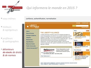 moteurs & agrégateurs confiance, authentification, normalisation Qui informera le monde en 2015 ? vous-mêmes profileurs & cartographes 