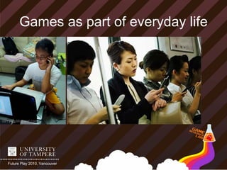 Games as part of everyday life




Future Play 2010, Vancouver
 