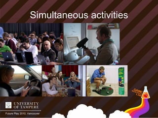 Simultaneous activities




Future Play 2010, Vancouver
 