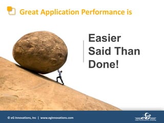 © eG Innovations, Inc | www.eginnovations.com
Easier
Said Than
Done!
Great Application Performance is
 