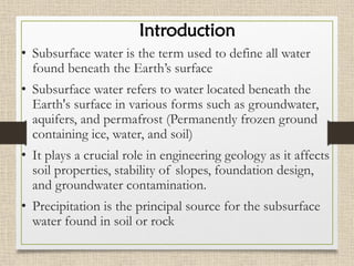 Comprehensive Overview of Subsurface Water in Engineering Geology | PDF