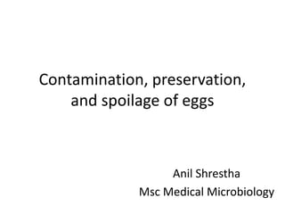 Contamination, preservation,
and spoilage of eggs
Anil Shrestha
Msc Medical Microbiology
 