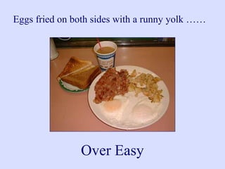 Eggs fried on both sides with a runny yolk ……
Over Easy
 