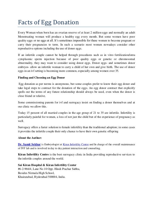 Kiran Infertility Centre Surrogacy Clinic Facts of Egg donation