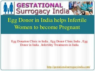 Egg Donor in India helps Infertile 
Women to become Pregnant 
Egg Donation Clinic in India , Egg Donor Clinic India , Egg 
Donor in India , Infertility Treatments in India 
http://gestationalsurrogacyindia.com/ 
 
