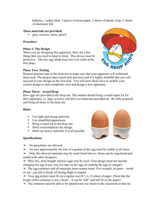 Egg drop lab | PDF