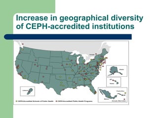 Increase in geographical diversity
of CEPH-accredited institutions
 