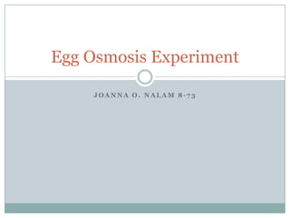 Egg Osmosis Experiment

    JOANNA O. NALAM 8-73
 