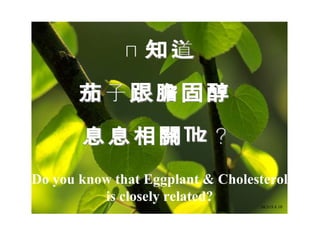 您知道 茄子跟膽固醇 息息相關嗎？ Do you know that Eggplant & Cholesterol is closely related? SKS19.4.10 