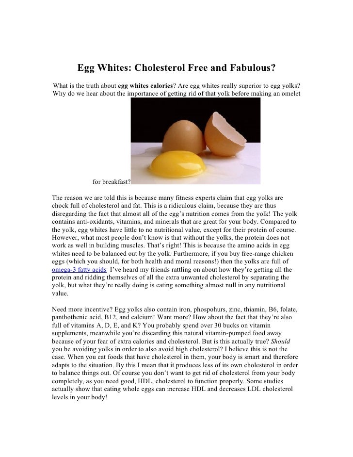 Egg Whites Cholesterol Free and Fabulous?