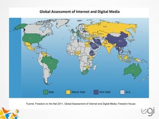 Global Assessment of Internet and Digital Media
Fuente: Freedom on the Net 2011, Global Assessment of Internet and Digital Media, Freedom House
 
