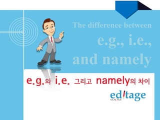 i.e. 와 e.g. 그 리 고 namely의 차이점
The difference between
e.g., i.e.,
and namely
 