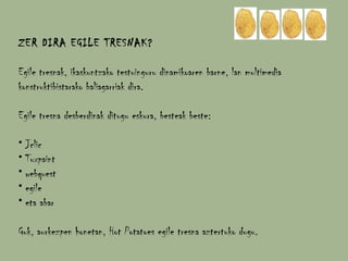 ZER DIRA EGILE TRESNAK? Egile tresnak, ikaskuntzako testuinguru dinamikoaren barne, lan multimedia konstruktibistarako baliagarriak dira. Egile tresna desberdinak ditugu eskura, besteak beste:  Jclic Tuxpaint webquest egile eta abar Guk, aurkezpen honetan, Hot Potatoes egile tresna aztertuko dugu. 