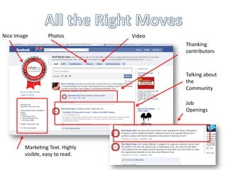 Nice Image       Photos          Video
                                         Thanking
                                         contributors



                                         Talking about
                                         the
                                         Community

                                         Job
                                         Openings




        Marketing Text. Highly
        visible, easy to read.
 