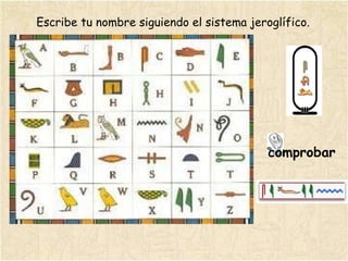 Escribe tu nombre siguiendo el sistema jeroglífico. comprobar 