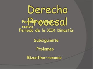 Derecho Procesal Periodo antiguo y nuevoPeriodo de la XIX DinastíaSubsiguientePtolomeoBizantino-romano