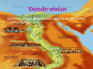 Egipto es un país africano, que se extiende por ambos
lados del Nilo.
