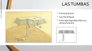 EGIPTO
/
ARQ.
ANA
GONZÁLEZ
LASTUMBAS
• Forma de prisma
• Las más antiguas
• Enterradas bajo ellas había una
cámara funeraria
 