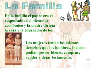 En la familia el padre era el responsable del bienestar económico y la madre dirigía la casa y la educación de los hijos ....