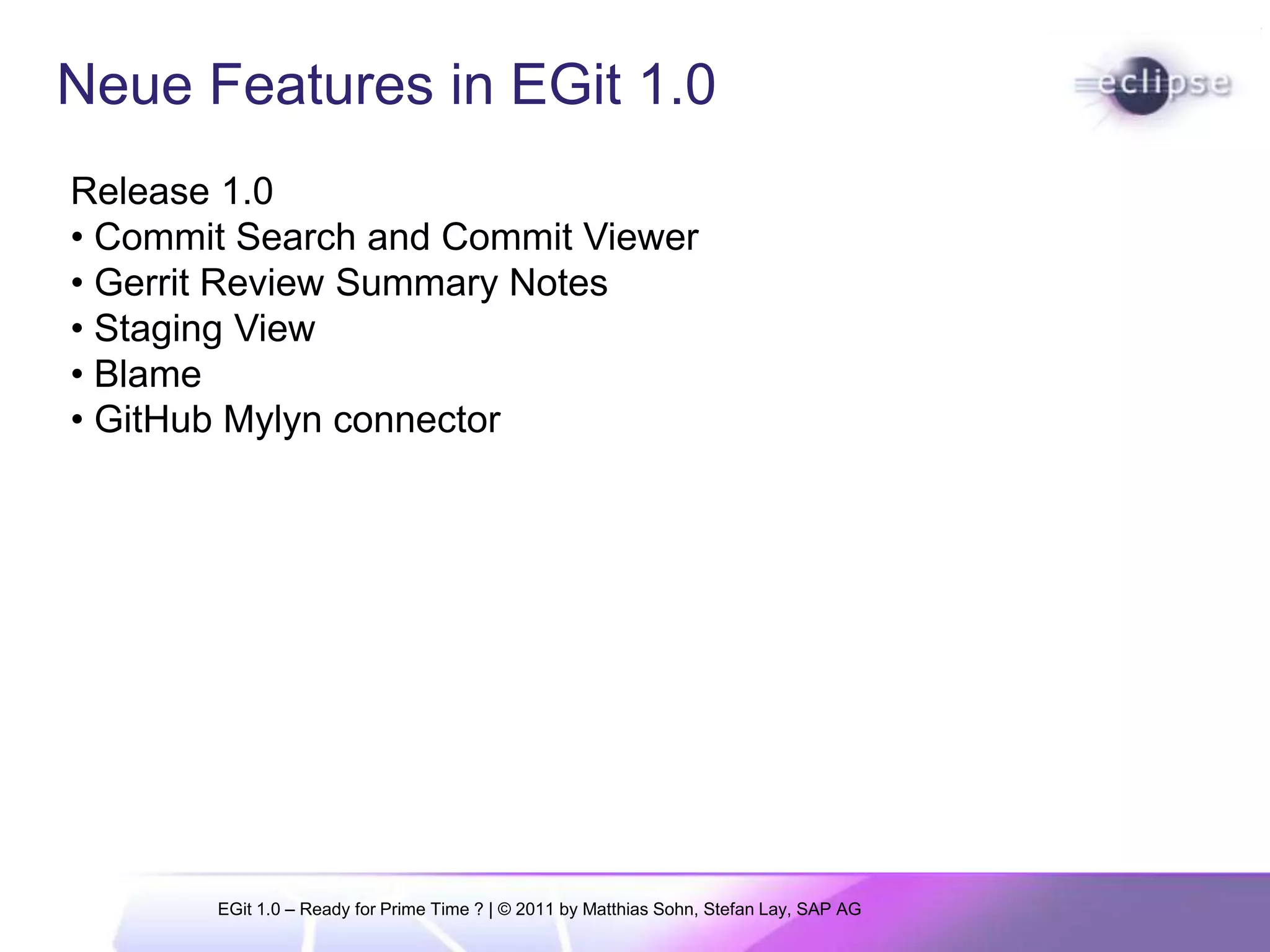 Neue Features in EGit - seit HeliosRelease 0.9 Merge