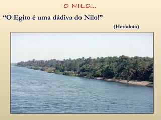 O NILO…
“O Egito é uma dádiva do Nilo!”
                                  (Heródoto)
 