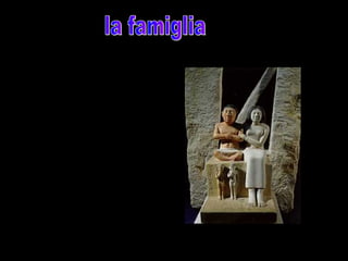 Le famiglie erano
numerose il figlio
doveva mantenere i
genitori.
Le madri insegnavano
alle femmine a
cucinare, invece i
maschi imparavano il
lavoro del padre. I
nobili diventavano
sacerdoti o governatori
per questo, dovevano
imparare a scrivere.
 