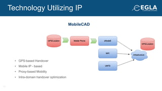 •  GPS-based Handover
•  Mobile IP - based
•  Proxy-based Mobility
•  Intra-domain handover optimization
Technology Utilizing IP
MobileCAD
14
 