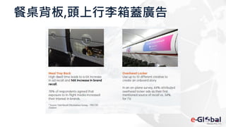 餐桌背板,頭上行李箱蓋廣告
 