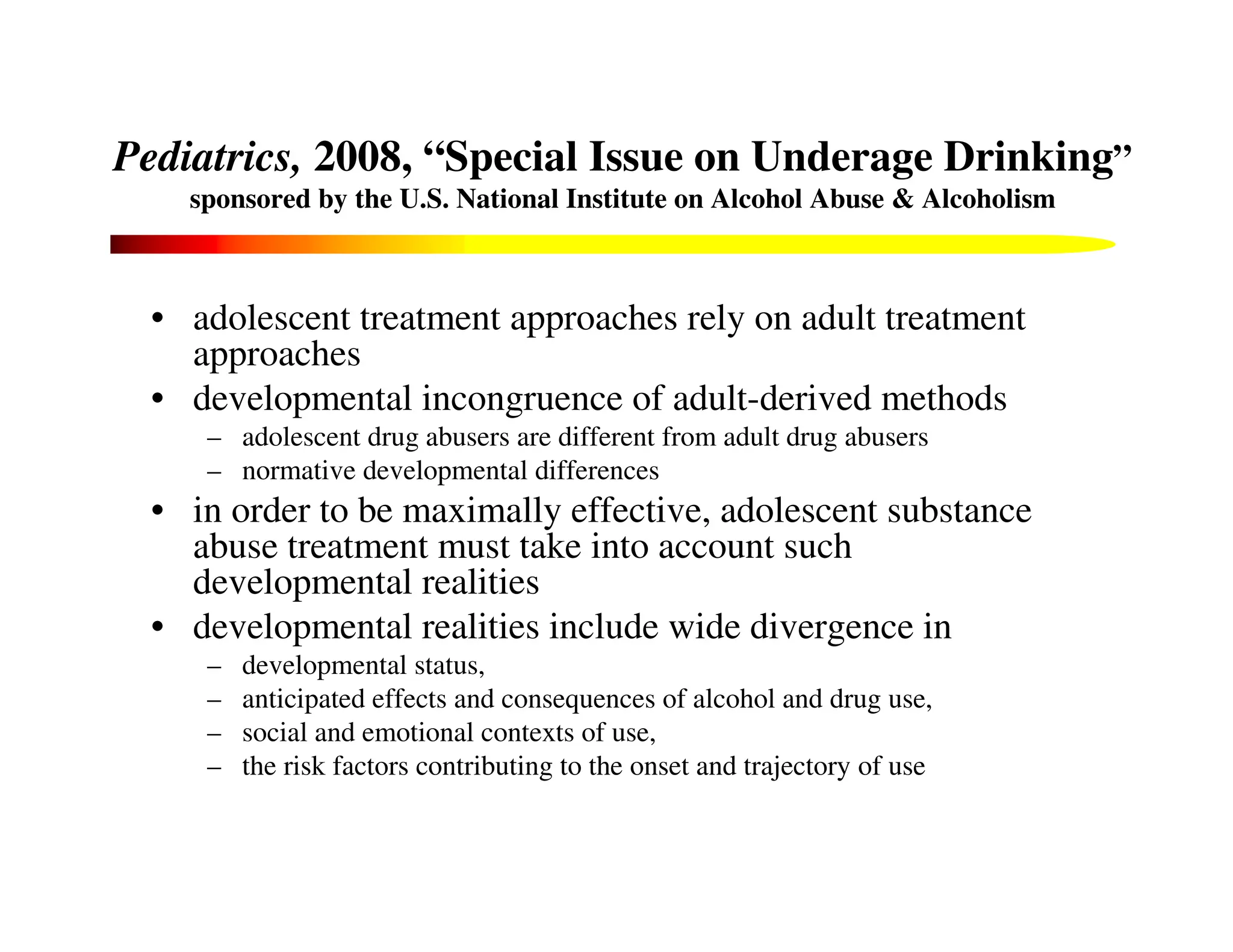 Youth and Drug Abuse Compared to adult substance abusers, adolescent ...