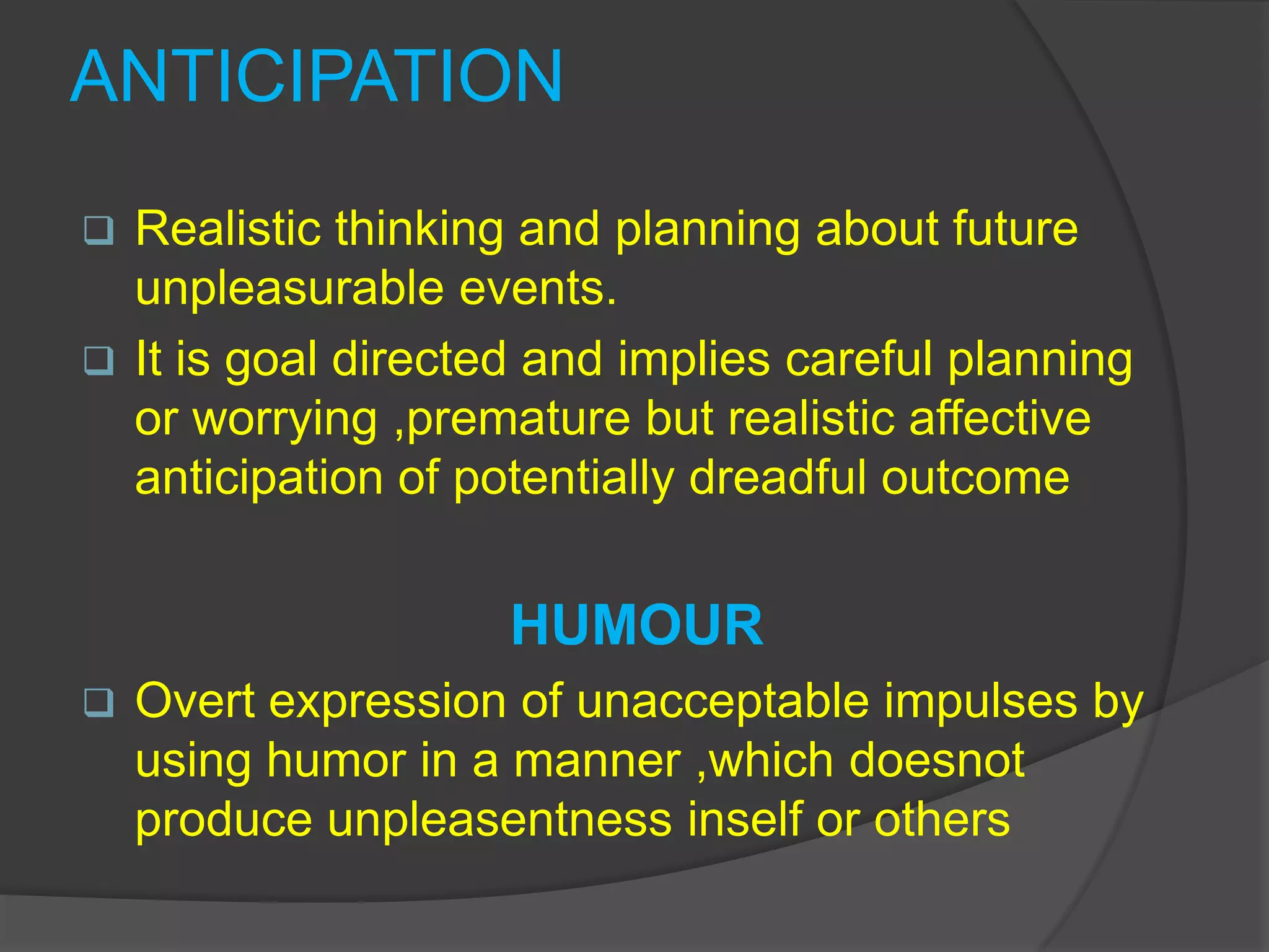 SplittingMATURE DEFENCES Humour