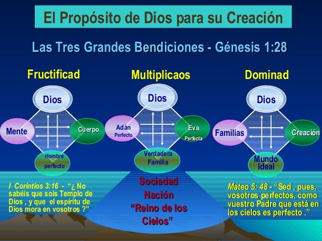 El Propósito de Dios para su Creación
Las Tres Grandes Bendiciones - Génesis 1:28
Fructificad

Multiplicaos
Dios

Dios
Cue...