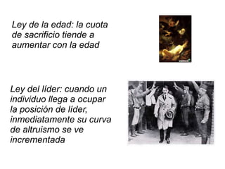 Cuando un individuo no retribuye o no es retribuido se generan emociones que afectan el desarrollo natural del comportamientoCulpaModelo de alivio de estado negativo (Cialdini et al., 1981)Generosidad = autogratificante en adultos. NO en niñosNegativismoBuen humorPensamientos positivos  acciones positivas (Berkowitz, 1987)CompromisoReligioso-espiritualAyuda programada a largo plazoNecesidad deAprobación social