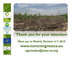 Thank you for your attention
 Meet you in Madrid, October 4-7, 2010
  www.eurocongressca.eu
      egonzalez@aeac-sv.org
 