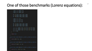 One of those benchmarks (Lorenz equations):
17
 
