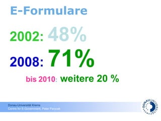 E-Formulare 2002:   48% 2008:   71%   bis   2010 :   weitere 20 % 