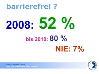barrierefrei ? 2008:   52 % bis 2010:  80 % NIE: 7% 