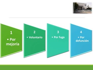 1
• Por
mejoría
2
• Voluntario
3
• Por fuga
4
• Por
defunción
3
• Por fuga
 