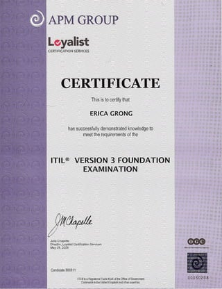 ITILv3 Foundation Certificate