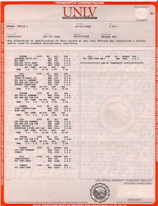 College Transcript - page 1 of 2