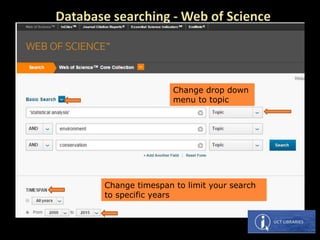 Change drop down
menu to topic
Change timespan to limit your search
to specific years
 
