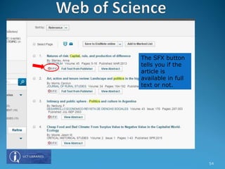 The SFX button
tells you if the
article is
available in full
text or not.
54
 