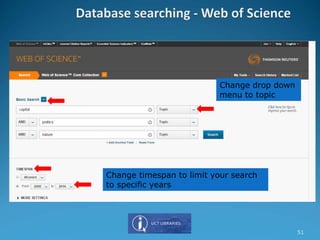 Change drop down
menu to topic
Change timespan to limit your search
to specific years
51
 