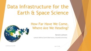 Data Infrastructure for the
Earth & Space Science
How Far Have We Come,
Where Are We Heading?
Kerstin Lehnert
Lamont-Doherty Earth Observatory, Columbia University
April 10, 2018
Ian McHarg Lecture 2018
1
 