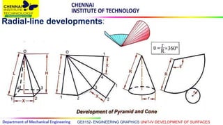 GE8152- ENGINEERING GRAPHICS UNIT-IV DEVELOPMENT OF SURFACES
Radial-line developments:
 