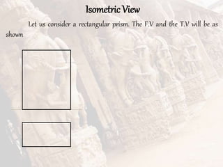 Isometric View
Let us consider a rectangular prism. The F.V and the T.V will be as
shown
 