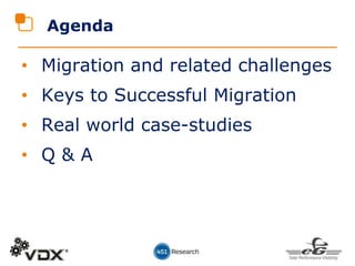 • Migration and related challenges
• Keys to Successful Migration
• Real world case-studies
• Q & A
Agenda
 