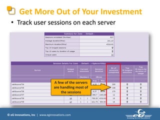 © eG Innovations, Inc | www.eginnovations.com
Get More Out of Your Investment
• Track user sessions on each server
A few of the servers
are handling most of
the sessions
 