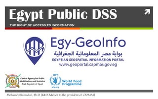 ì
Egypt Public DSSthe right of access to information
Central	Agency	for	Public	
Mobilization	and	Statistics
Arab	Republic	of	Egypt
Mohamed Ramadan, Ph.D. [R&D Advisor to the president of CAPMAS]
 