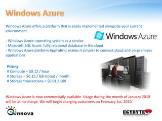 Amazon CloudAmazon Elastic Compute Cloud (Amazon EC2)is a web service that provides resizable compute capacity in the cloud. It is designed to make web-scale computing easier for developers.Multiple LocationsElastic IP AddressesVirtual Private CloudElastic Load BalancingAuto Scaling