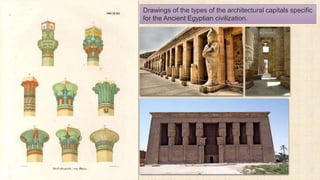 Drawings of the types of the architectural capitals specific
for the Ancient Egyptian civilization.
 